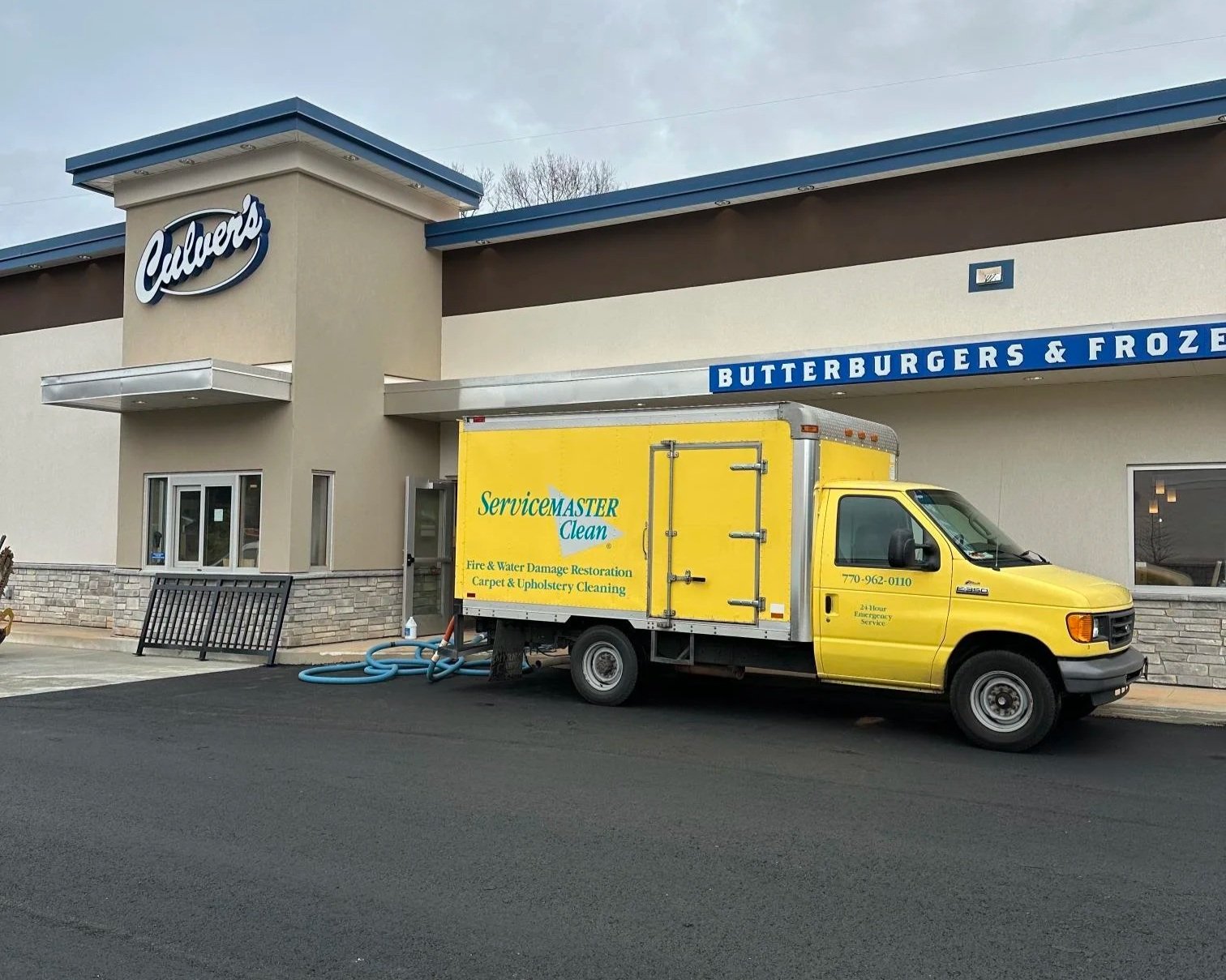 ServiceMaster cleaning truck parked in front of Culvers during post construction cleaning services