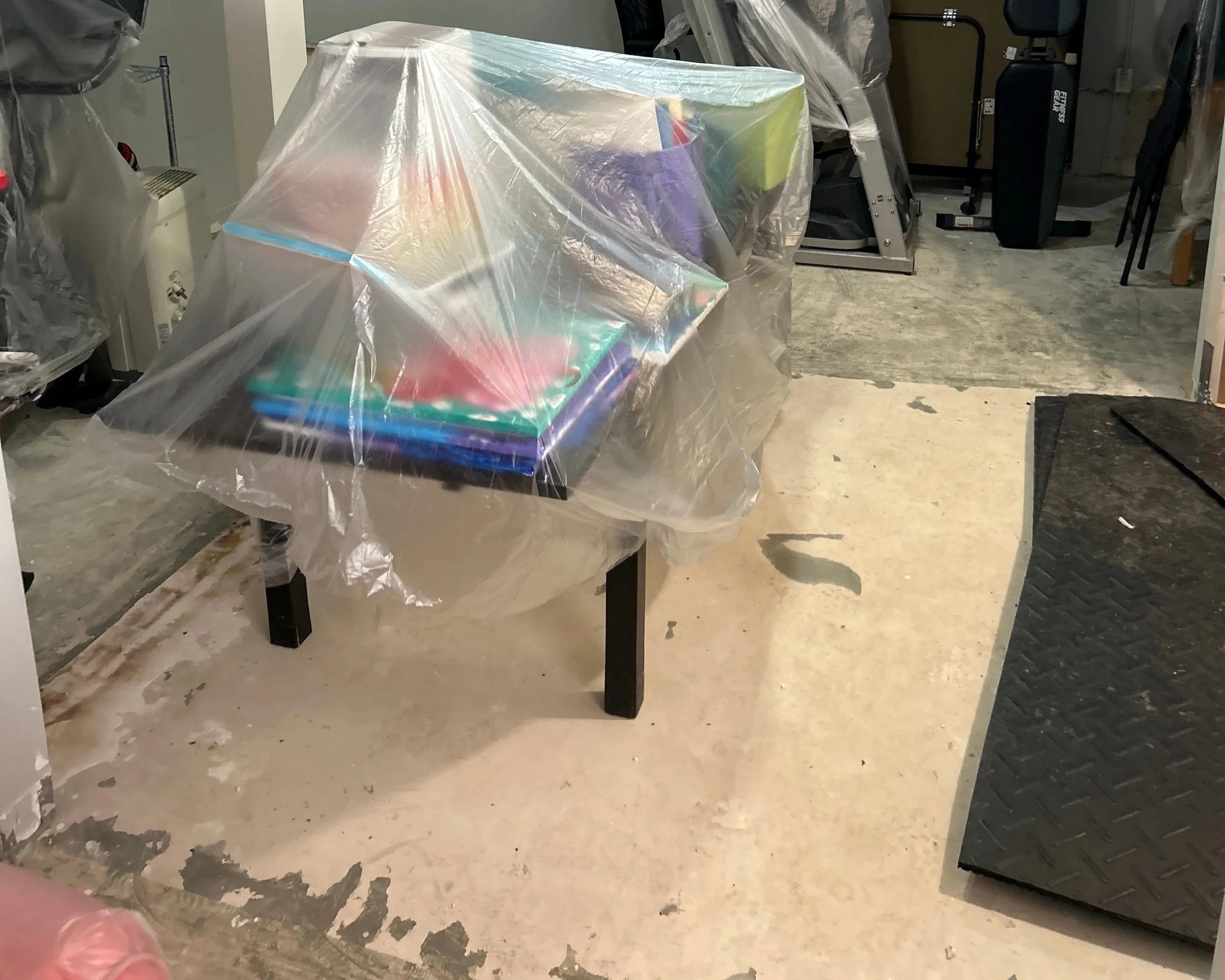 Office is dried out and furniture is covered to protect during repairs