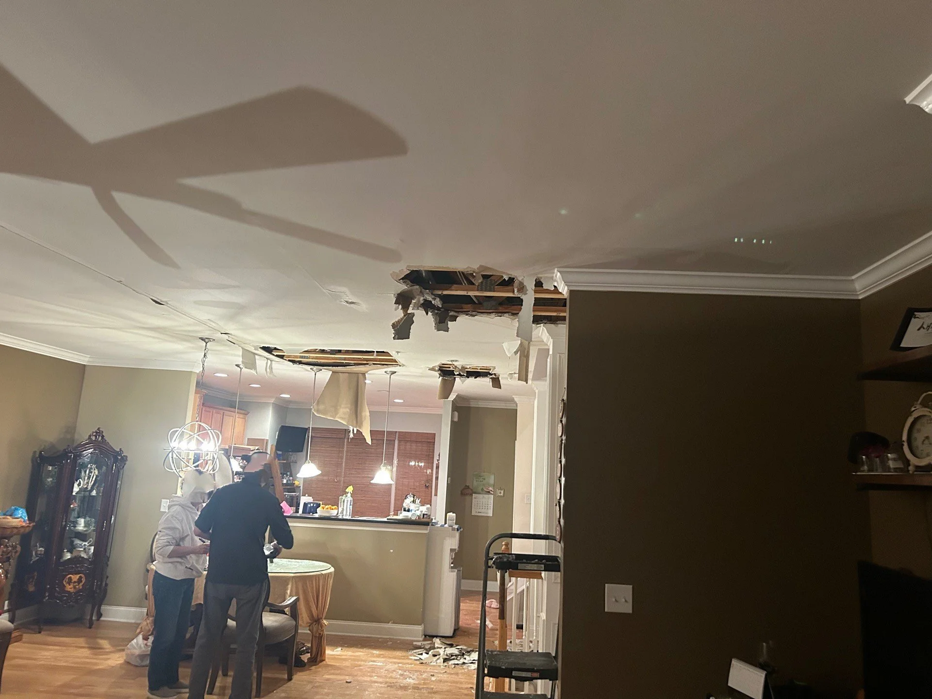 Ceiling fell in living room from water damage