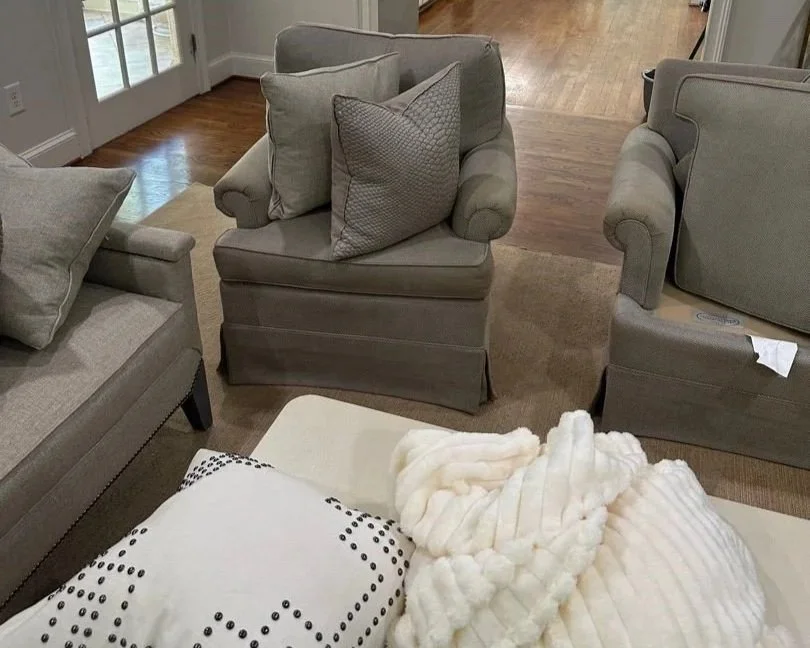 Upholstered chairs before ServiceMaster professional deep upholstery cleaning
