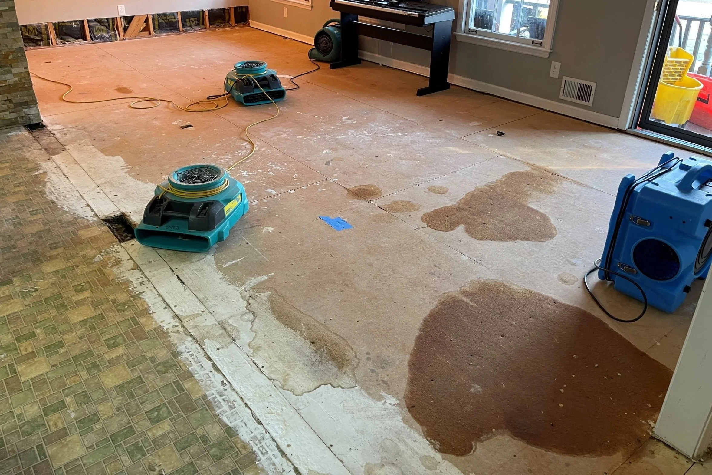 Dining room after damage building materials were removed by ServiceMaster