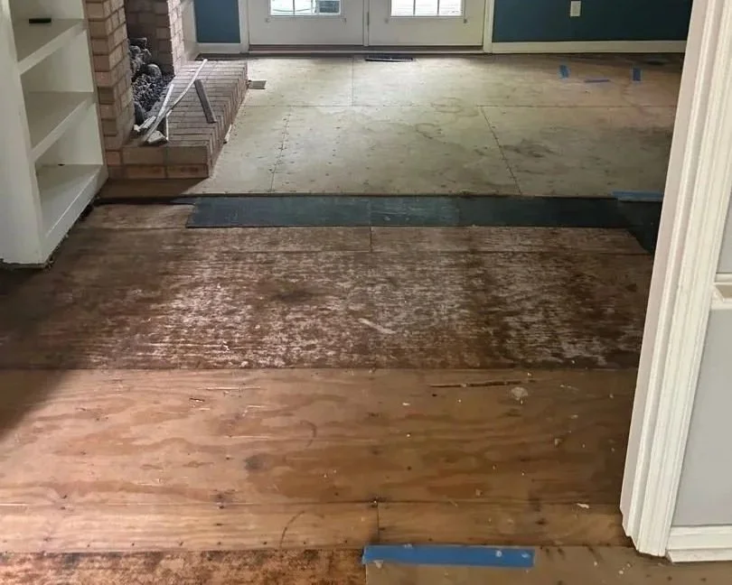 Living room cleaned and dried out after water loss
