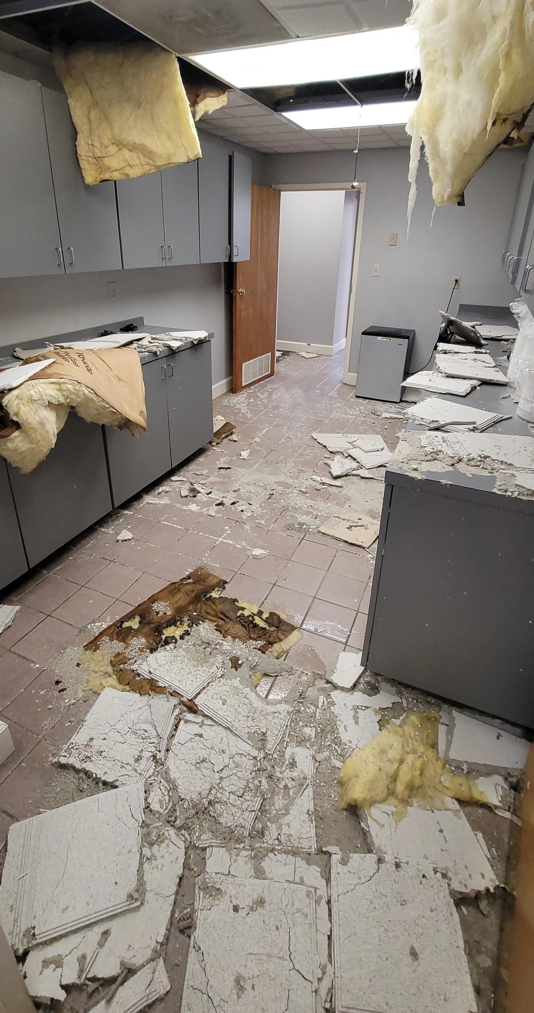 Damaged ceiling in kitchen fell onto the floor