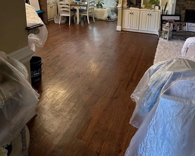 Hardwood floors were saved by ServiceMaster after a 2nd floor toilet tank cracked