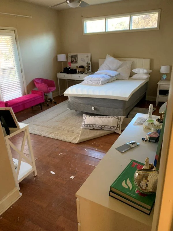 Water damage on walls and floor after a pipe burst during a freeze