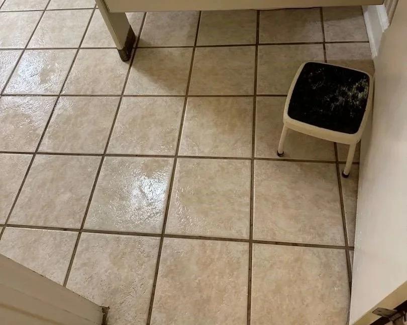 Luster shining on ceramic tile floor after ServiceMaster tile and grout cleaning
