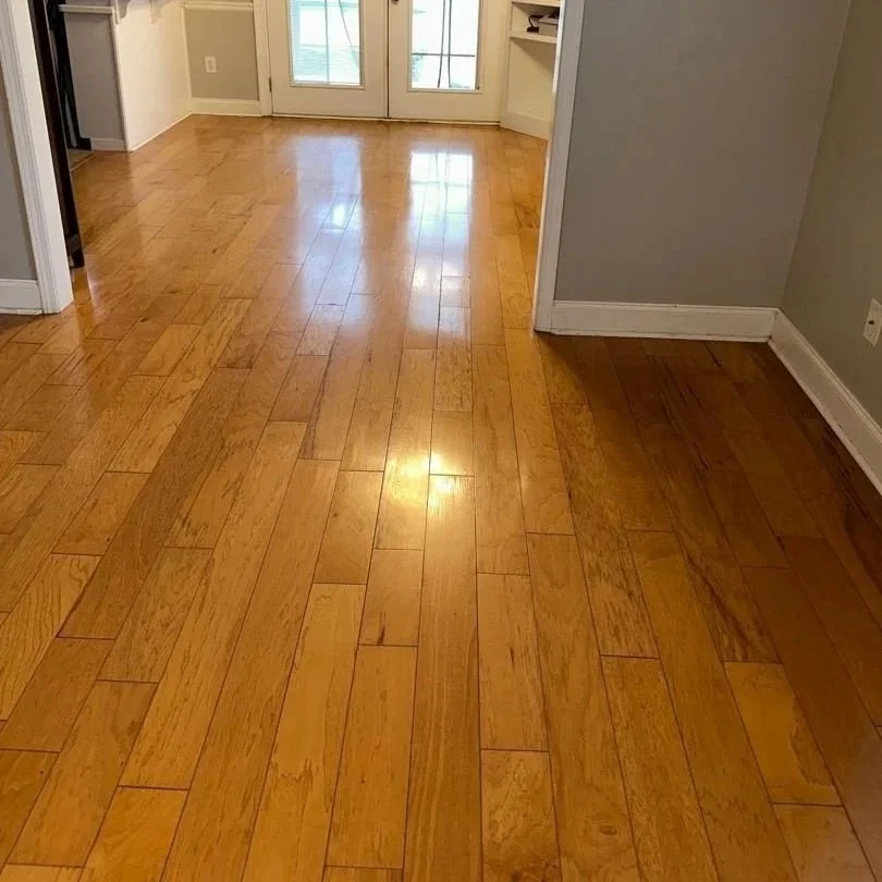 Shiny, lustrous hardwood floor after ServiceMaster hardwood floor cleaning
