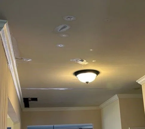 Water damage on ceiling and wall after pipe broke