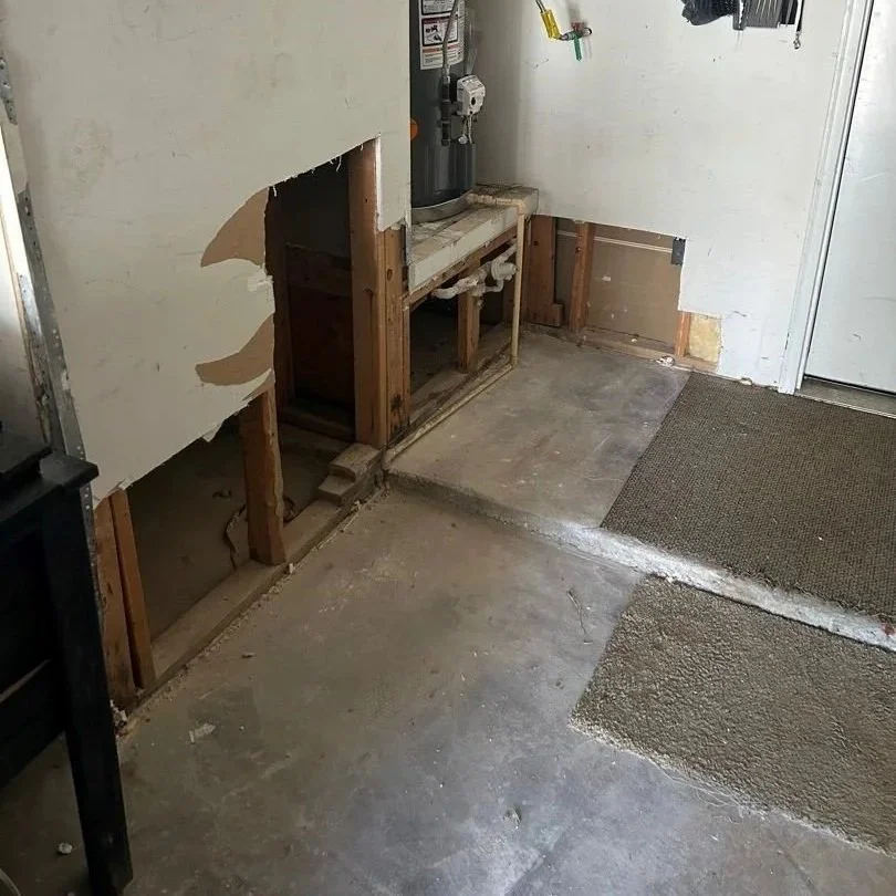 Garage after water damage mitigation