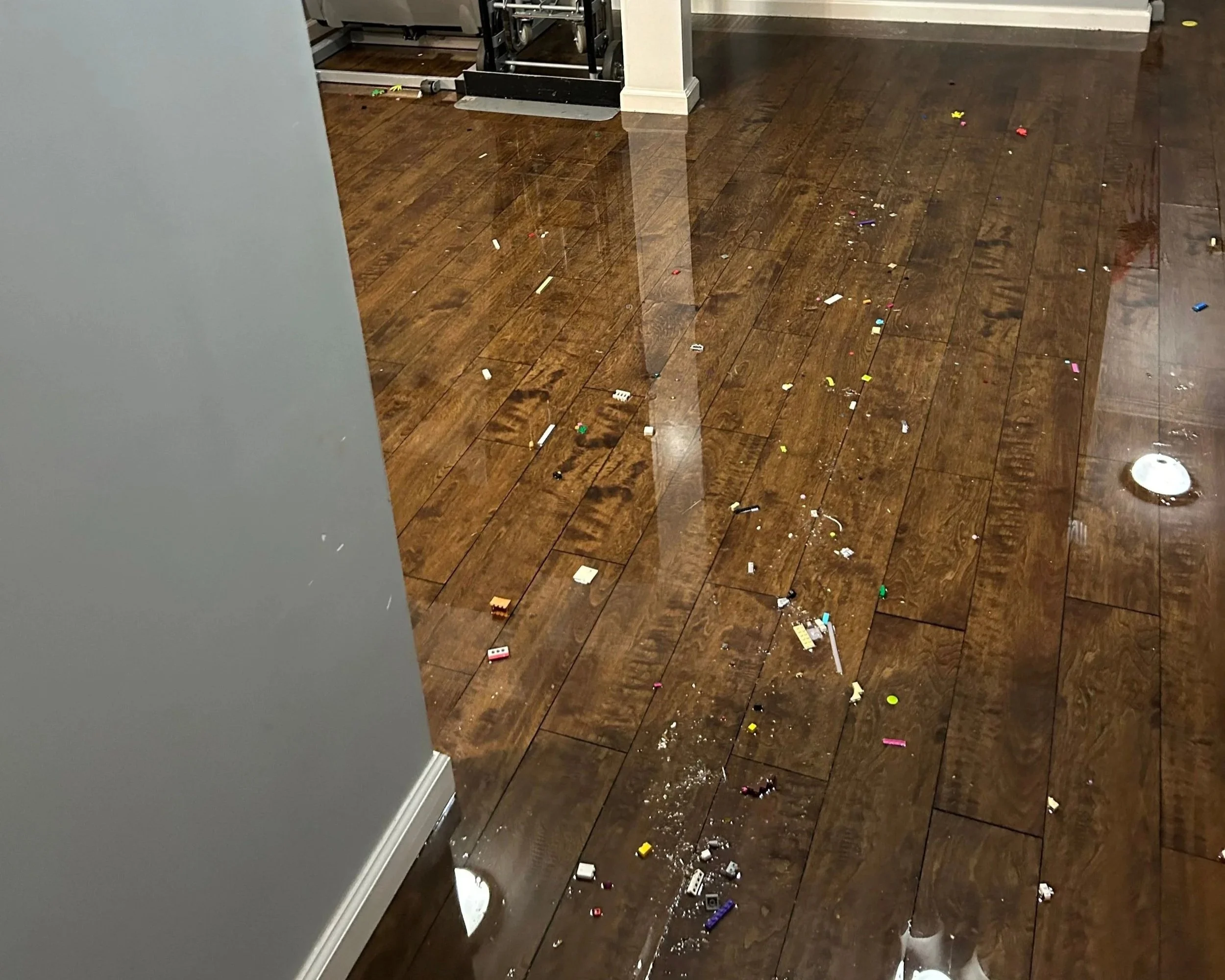Office floor flooded after a pipe burst in the basement