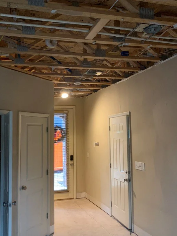 ServiceMaster removed damaged building materials, cleaned up and dried out the living room after a pipe burst during a freeze