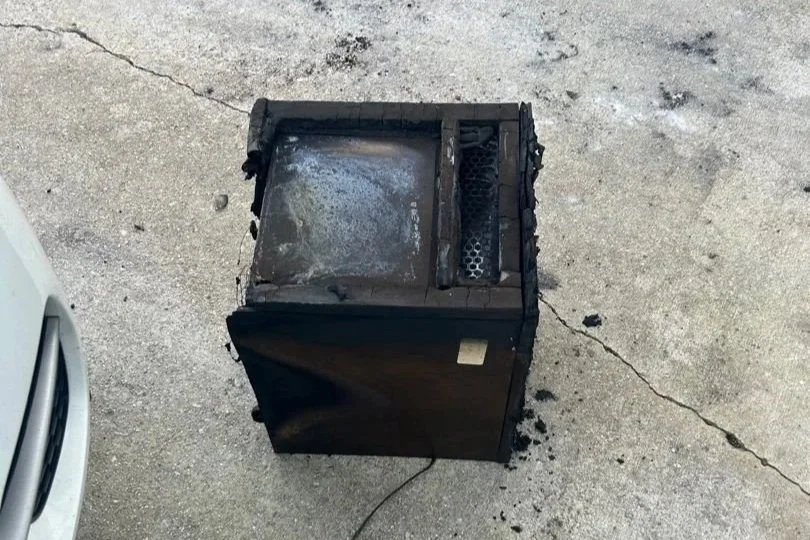 Space heater after it burned in a fire