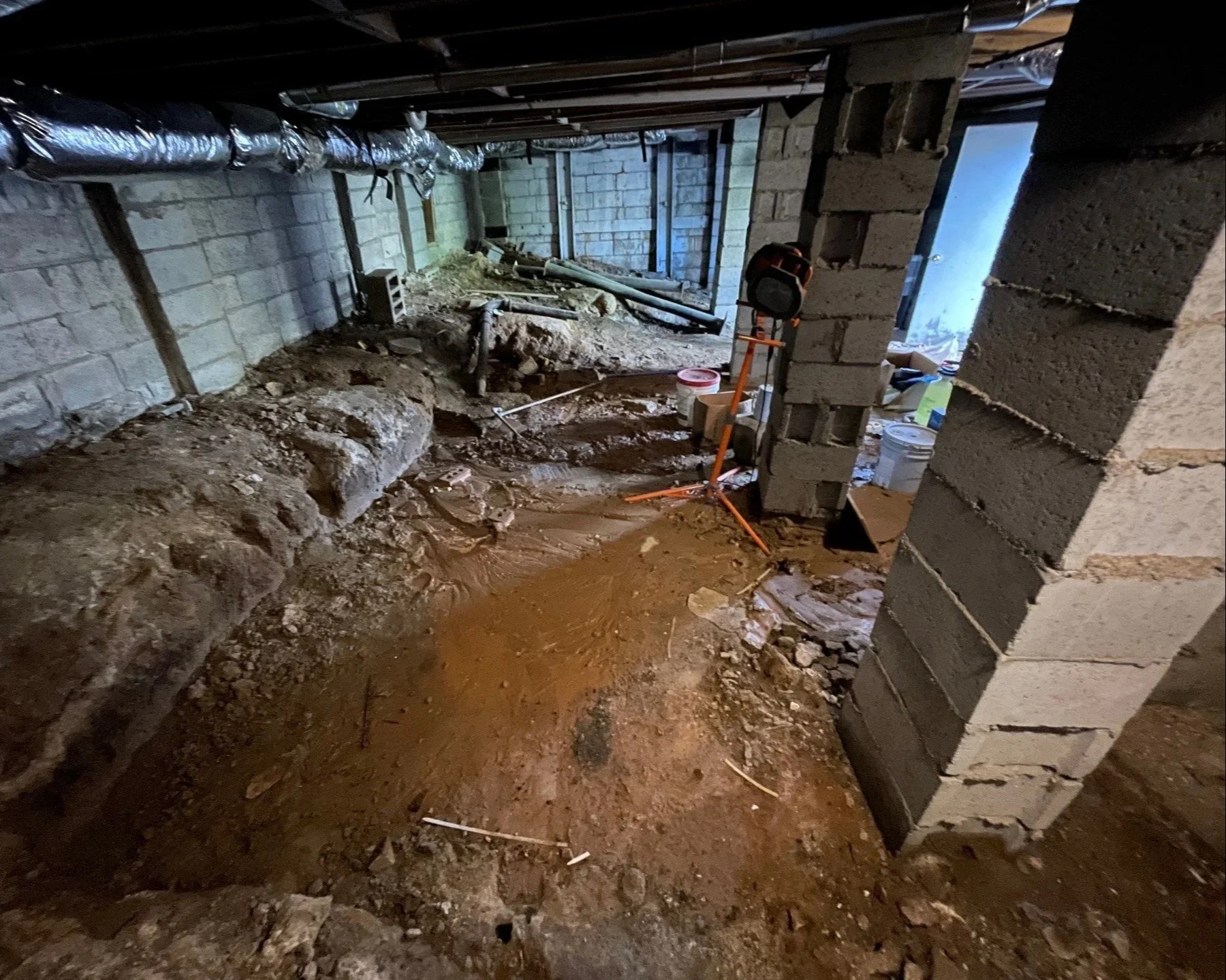 Flooded crawlspace after water main break in the yard