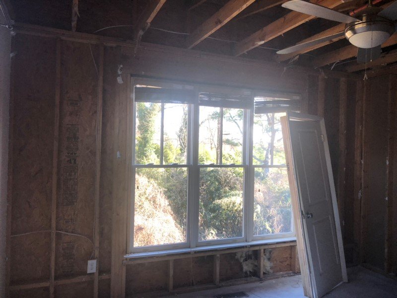 ServiceMaster removed damaged drywall and flooring, cleaned up and dried out this bedroom