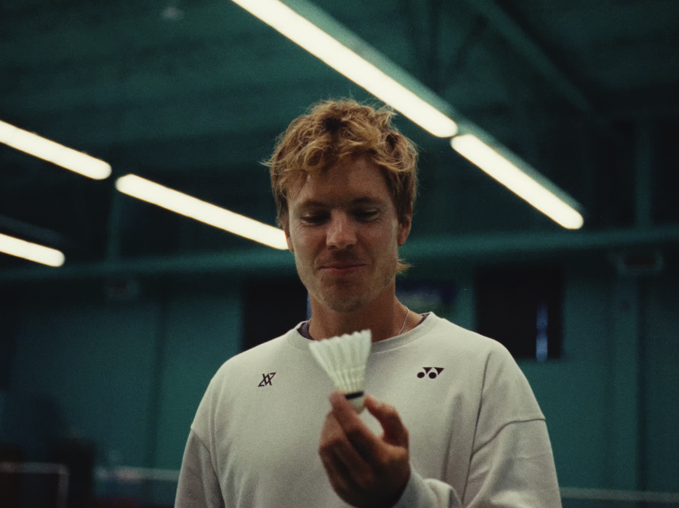 Simon Hegelund and Viktor Axelsen on court together during the Yonex USA 2026 US Open Badminton content shoot, produced by District Studio.
