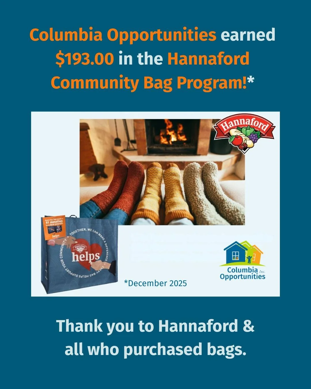 🧡 Thanks to Hannaford and all the nice people who purchased Community Bags in December. 

#ittakesacommunity #communityaction #philanthropy #columbiacountyny #hudsonny
