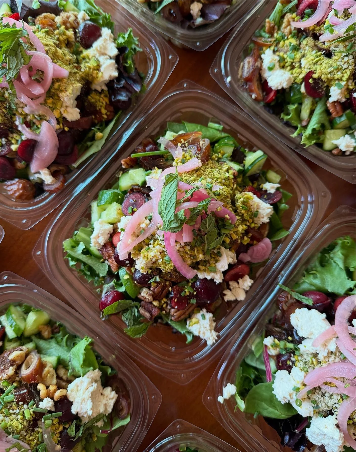 Cherry season means one thing&hellip; Cherry Harvest Salad time 🍒✨

This bowl is packed with all the good stuff: juicy red cherries, almond ricotta, pistachio cinnamon parmesan, hemp seeds, &lsquo;candied&rsquo; pecans, cucumber, dates, pickled red 