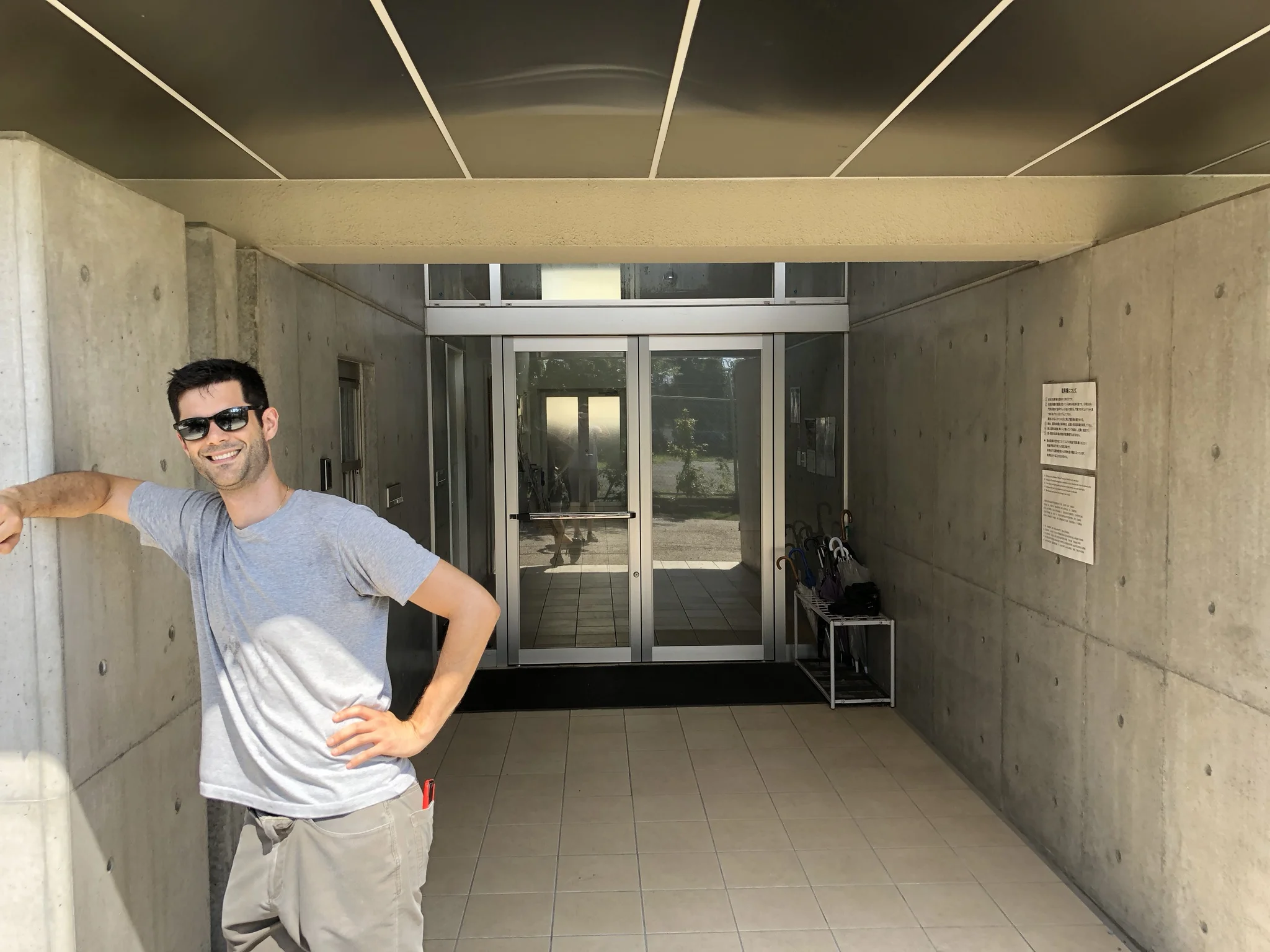 Greg at the entrance to Mishima Catholic Church