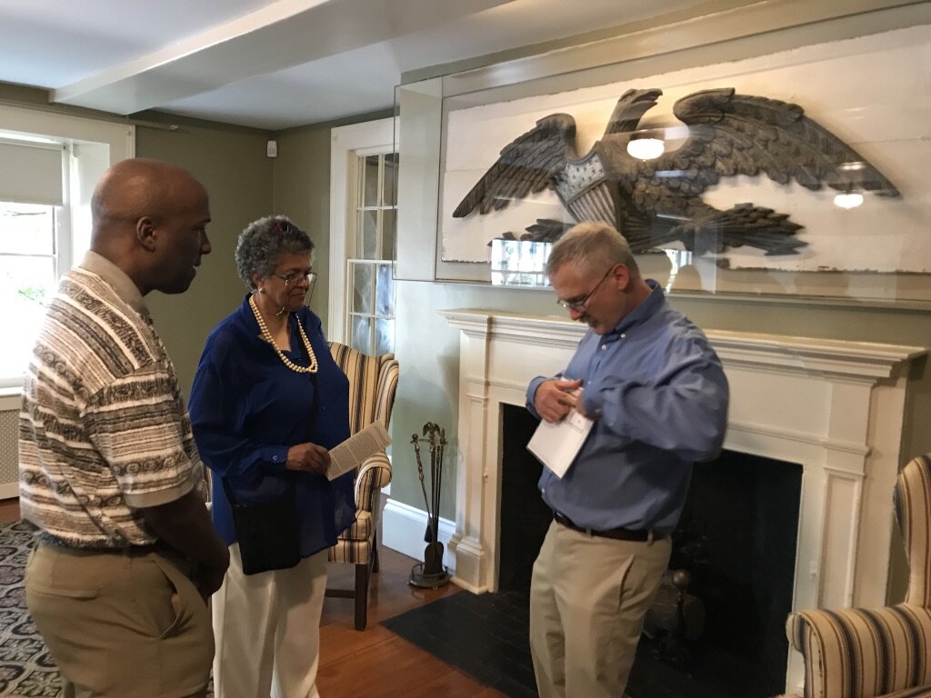 George Ford Jr. and Adelaide Solomon-Jordan, Remond descendants, with Dan Randall, Hamilton Hall president