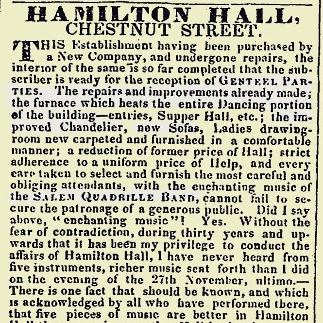 1845: Advertisement for the Hall