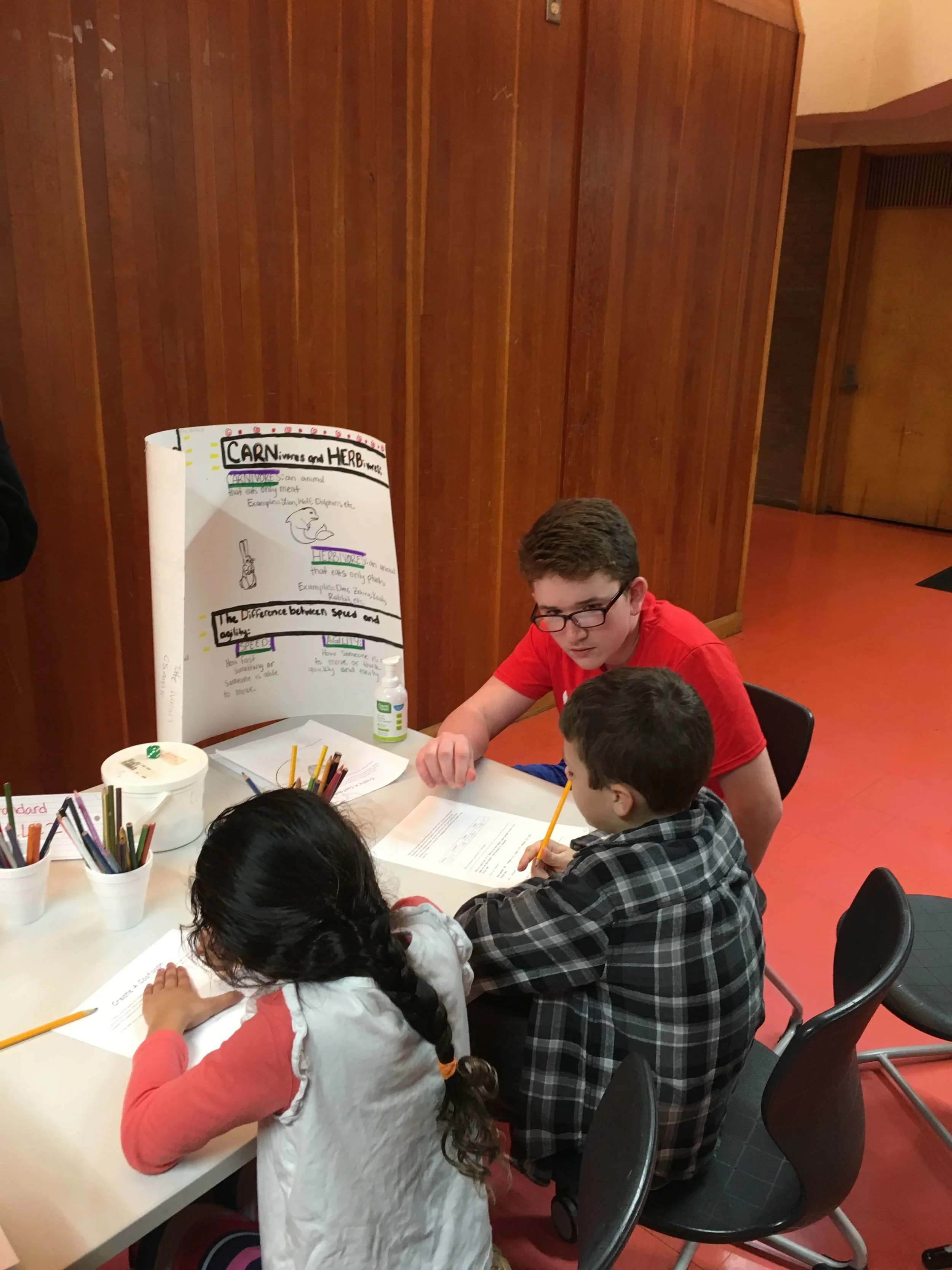Presenting science lessons with students in an after school program.