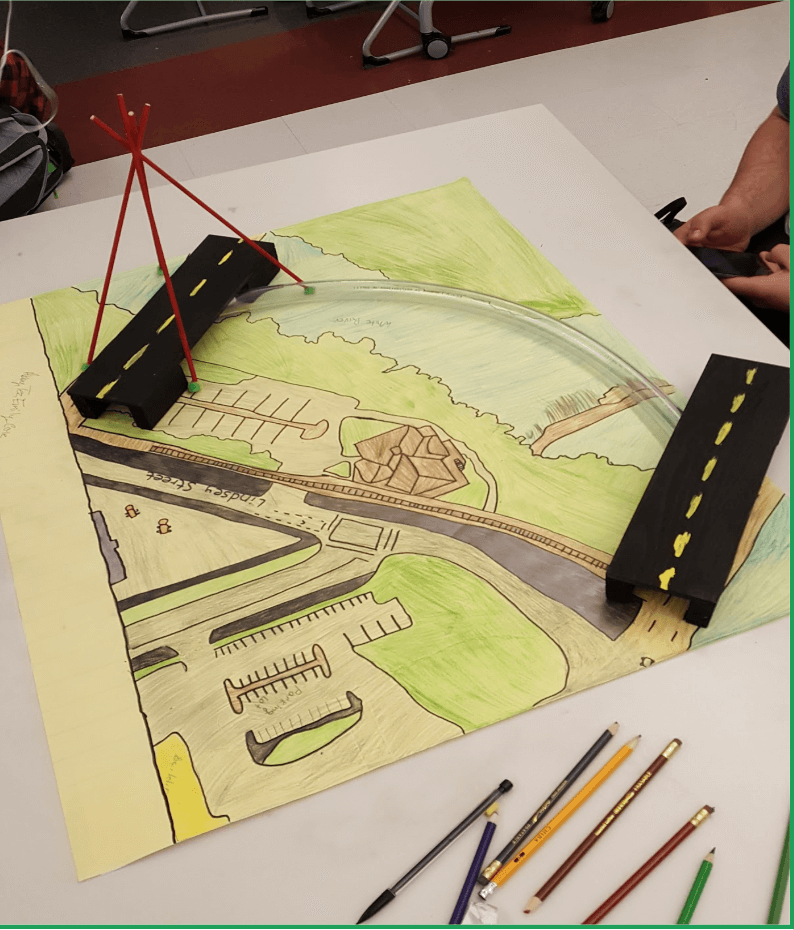 This “Downtown Design” by Class of 2020 students Emily Silvers, Tez Martinez, Cole Medve and Abby Wittekind featured a suspended, transparent tube to allow people to safely pass under two very busy streets in Downtown Columbus, Indiana.