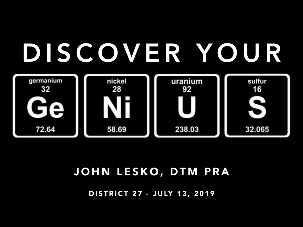 Slide #1 of 20 used at the District 27 TLI in Waldorf, MD.