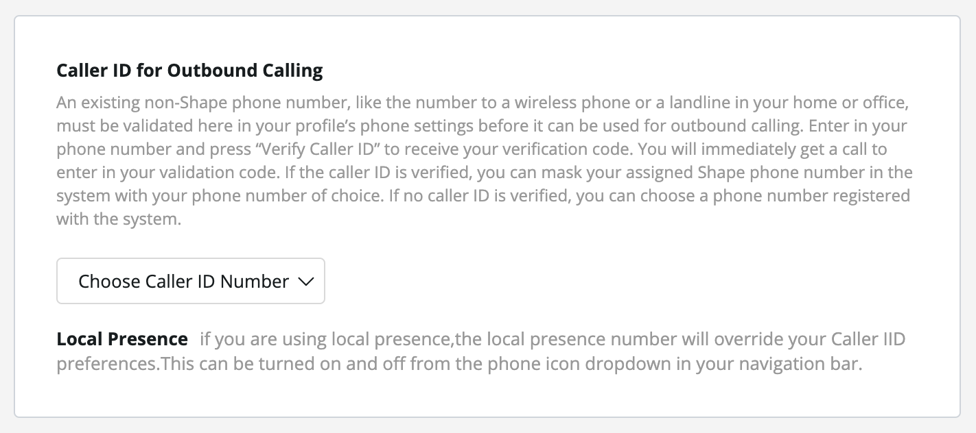 Choose your caller ID number in the dropdown on your profile phone settings page.