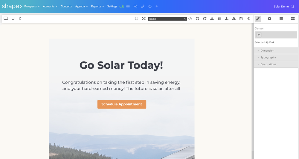 email templates Shape Solar CRM