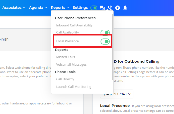 If local presence is turned ON, then the system will try to match phone numbers in your system with the record’s phone number. If and area code isn’t an exact match, then it will go off of the “Local Presence” settings page rules.