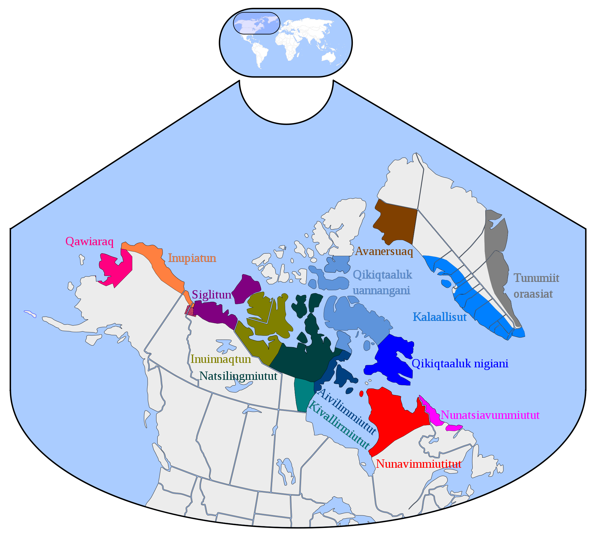Distribution of Inuit languages across the Arctic from Wikipedia .