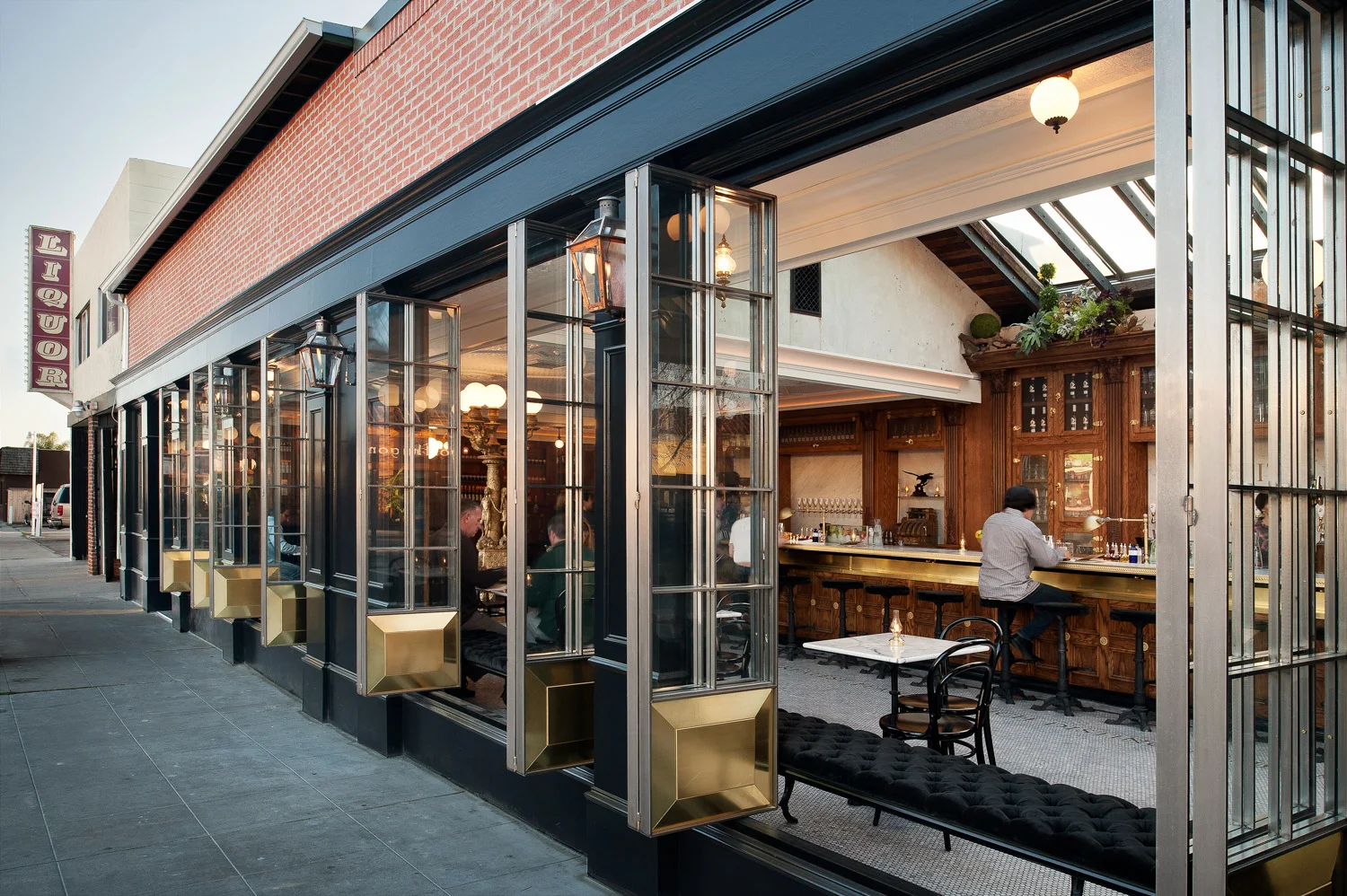 Polite Provisions restaurant exterior, restaurant bar photography, designed by Basile, west coast architecture photographer