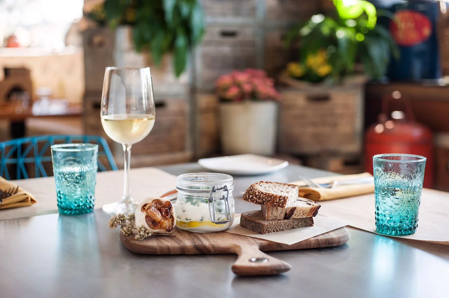 Appetizer and wine detail at Cucina Enoteca, cheese plate, food photographer San Diego, restaurant photographer