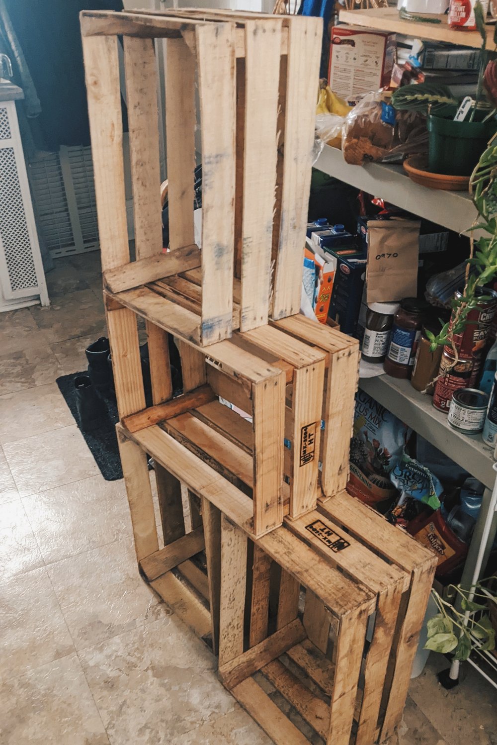 The produce crates before sanding