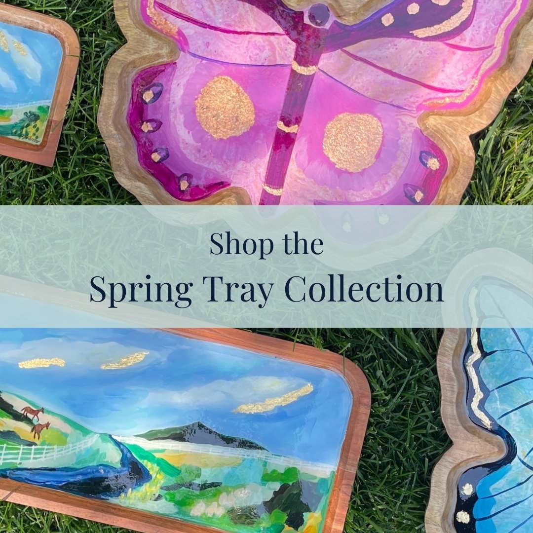 It&rsquo;s here! Like a little flock of ducklings, my spring tray collection is released into the world. This is a special collection as I was inspired by the spring colors and views around my Kentucky home. Abstract and brush painting as well as flu