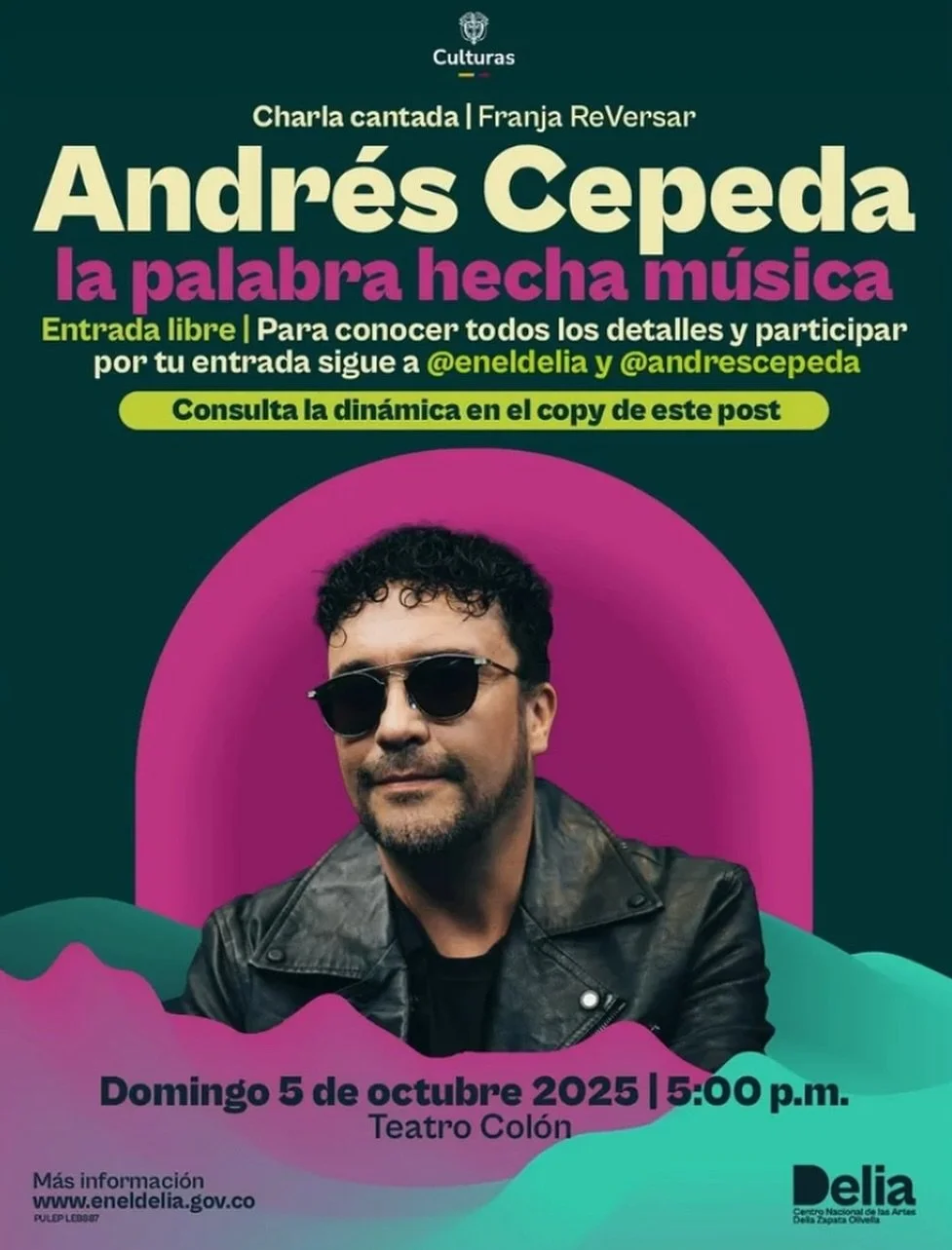 &iexcl;Este domingo 5 de octubre estaremos junto a @eneldelia de Bogot&aacute; y en la #FranjaReVersar, un espacio &iacute;ntimo y especial: la charla cantada con @andrescepeda. 

En este encuentro compartiremos parte de las historias de nuestras can