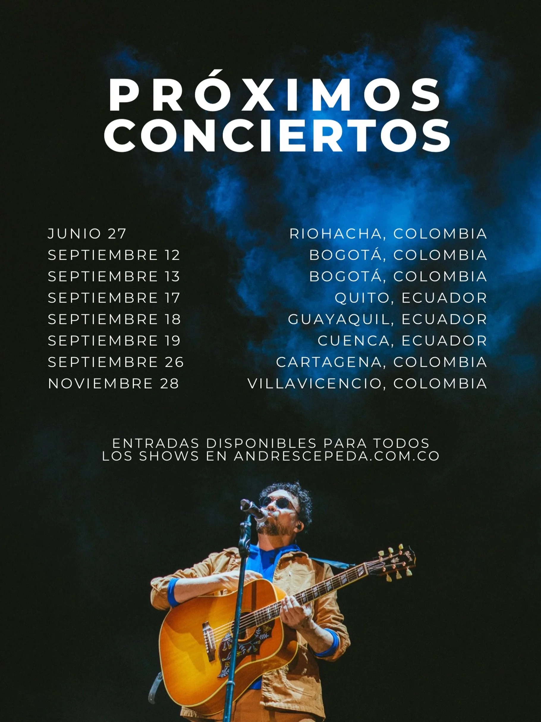 Recuerden que en andrescepeda.com.co encuentran toda la informaci&oacute;n de nuestros pr&oacute;ximos shows.