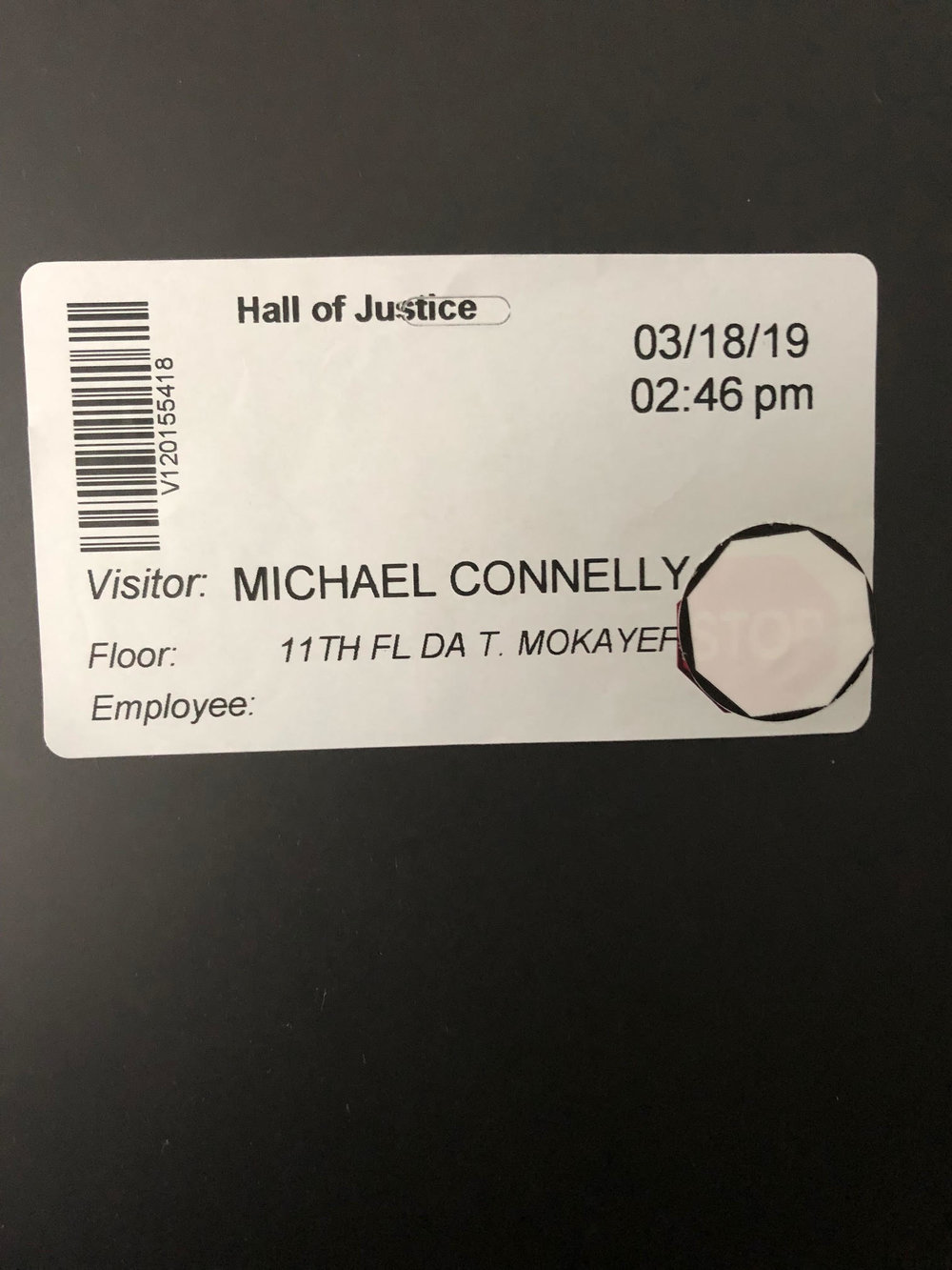 Michael Connelly Visitor Pass at the Hall of Justice