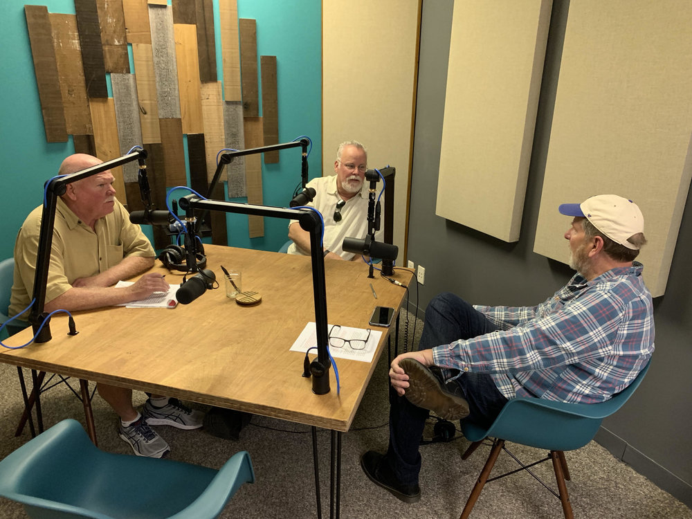 Detective Rick Jackson, Michael Connelly, and actor Scott Klace in the recording studio