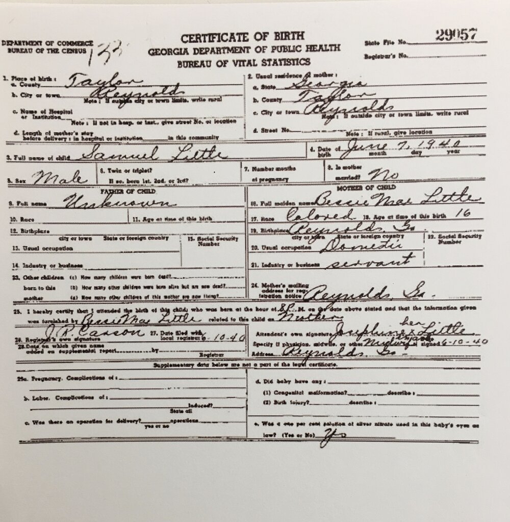 Sam Little's birth certificate