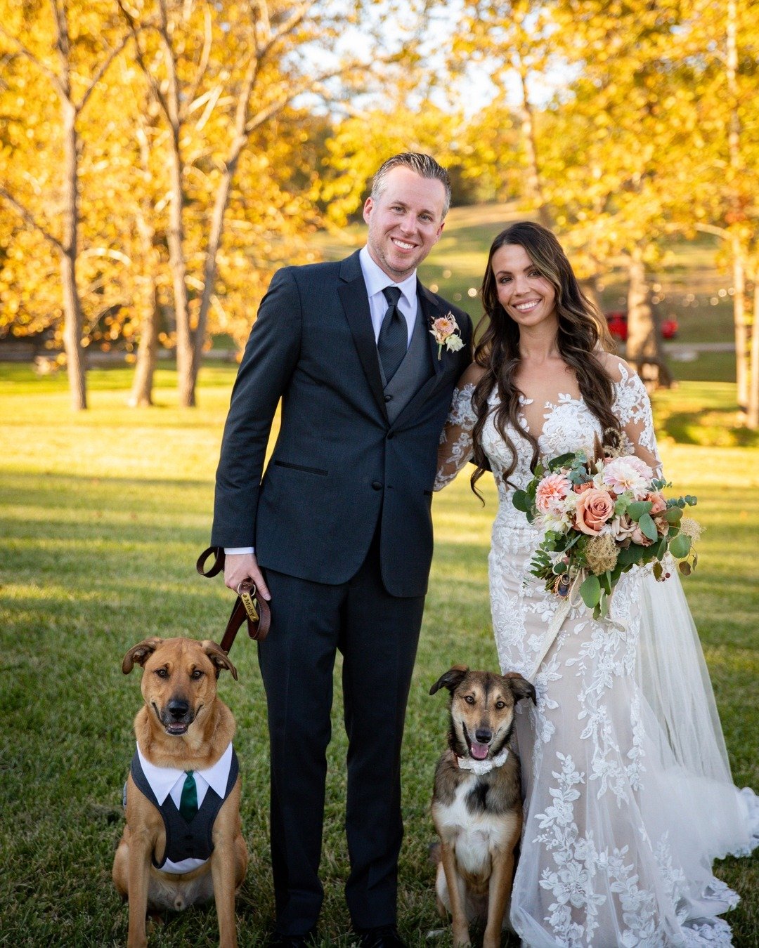 Look at those proud pups with their beaming parents! We&rsquo;re always here for the full family moment &mdash; fur babies included! Congrats to K &amp; M!

Virginia fall wedding | floral fall wedding | wedding dogs | Virginia wedding florist | Roano