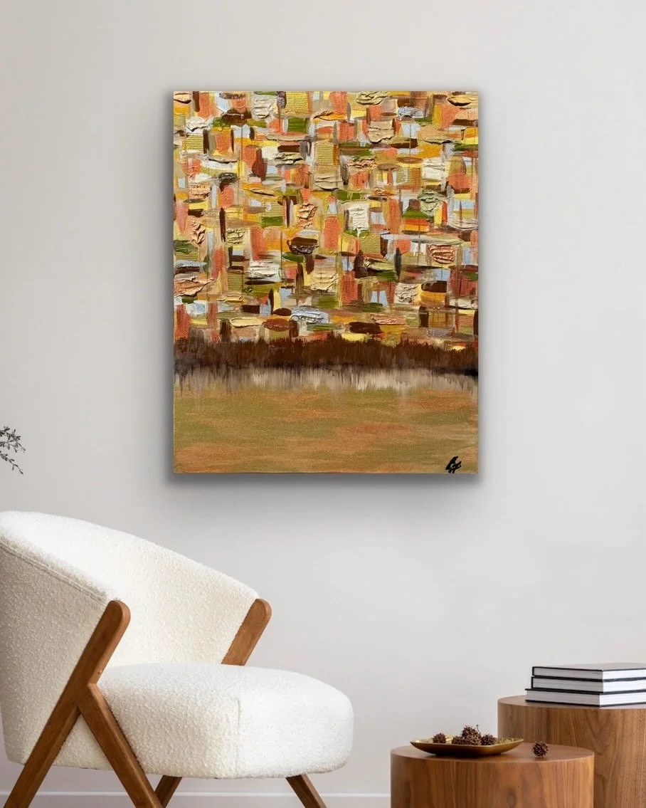 Unwrapped from our move, just in time for fall. 🍂

𝘝𝘪𝘭𝘭𝘢𝘴 𝘪𝘯 𝘵𝘩𝘦 𝘍𝘢𝘭𝘭 is an original painting I created years ago, and seeing it again feels like rediscovering an old friend. Warm terracotta, golden yellow, olive green, and creamy neu