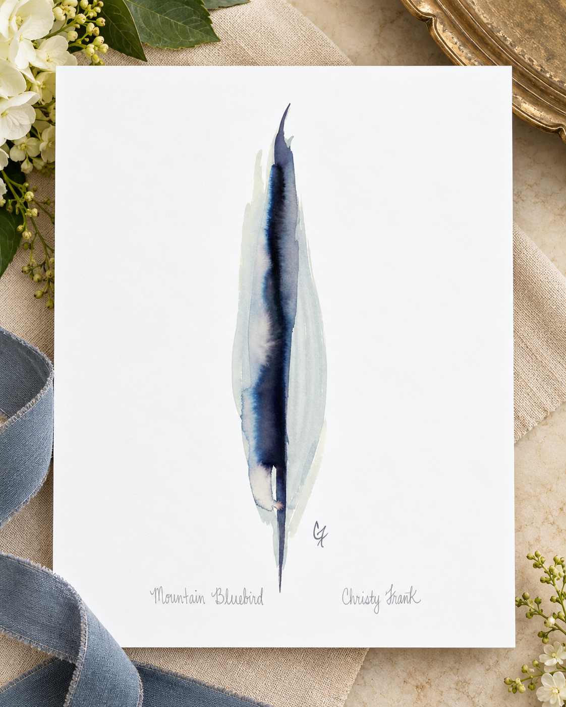 Watercolor Mountain Bluebird Feather Print.png