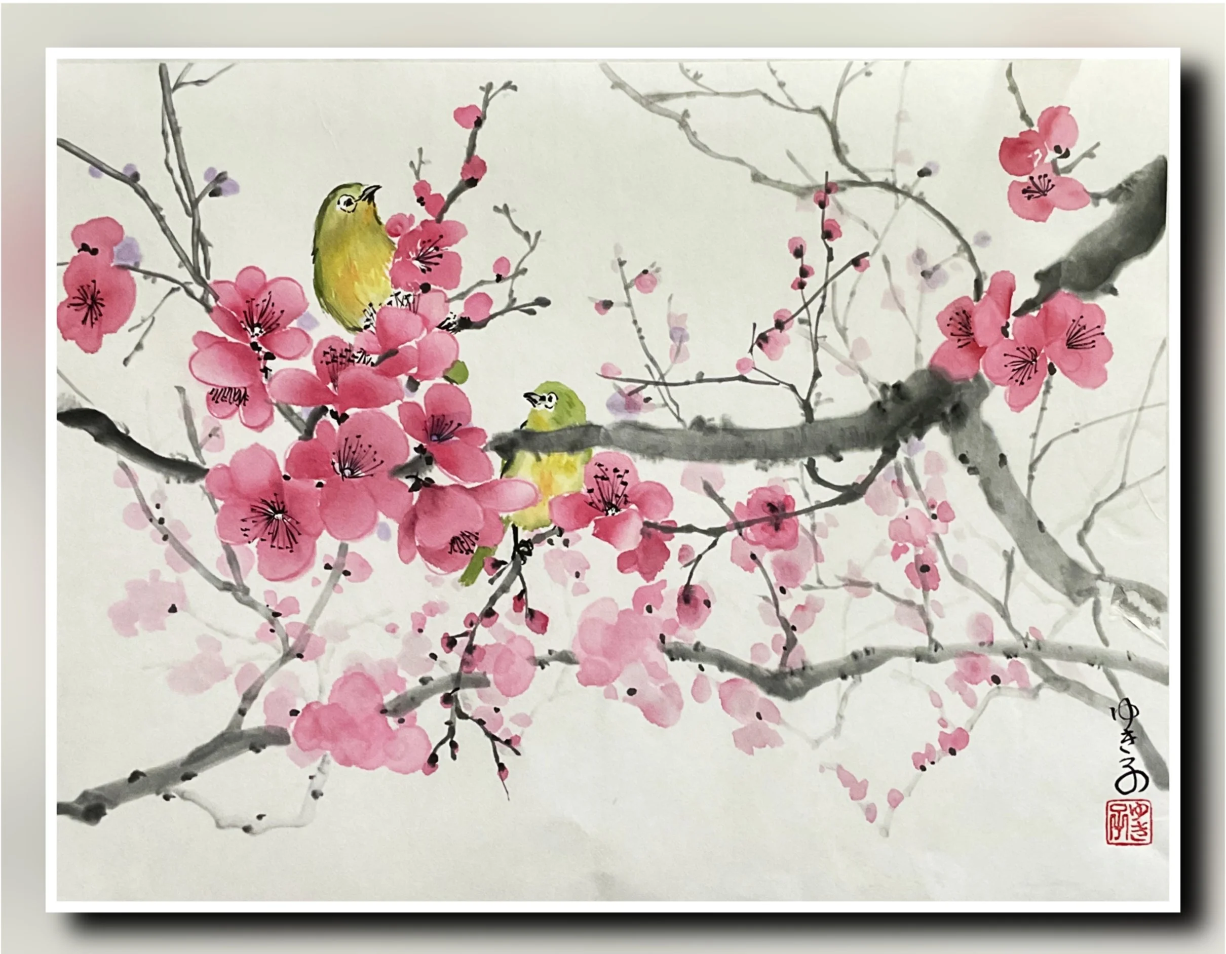 Two Visitors on a Plum Blossom Branch