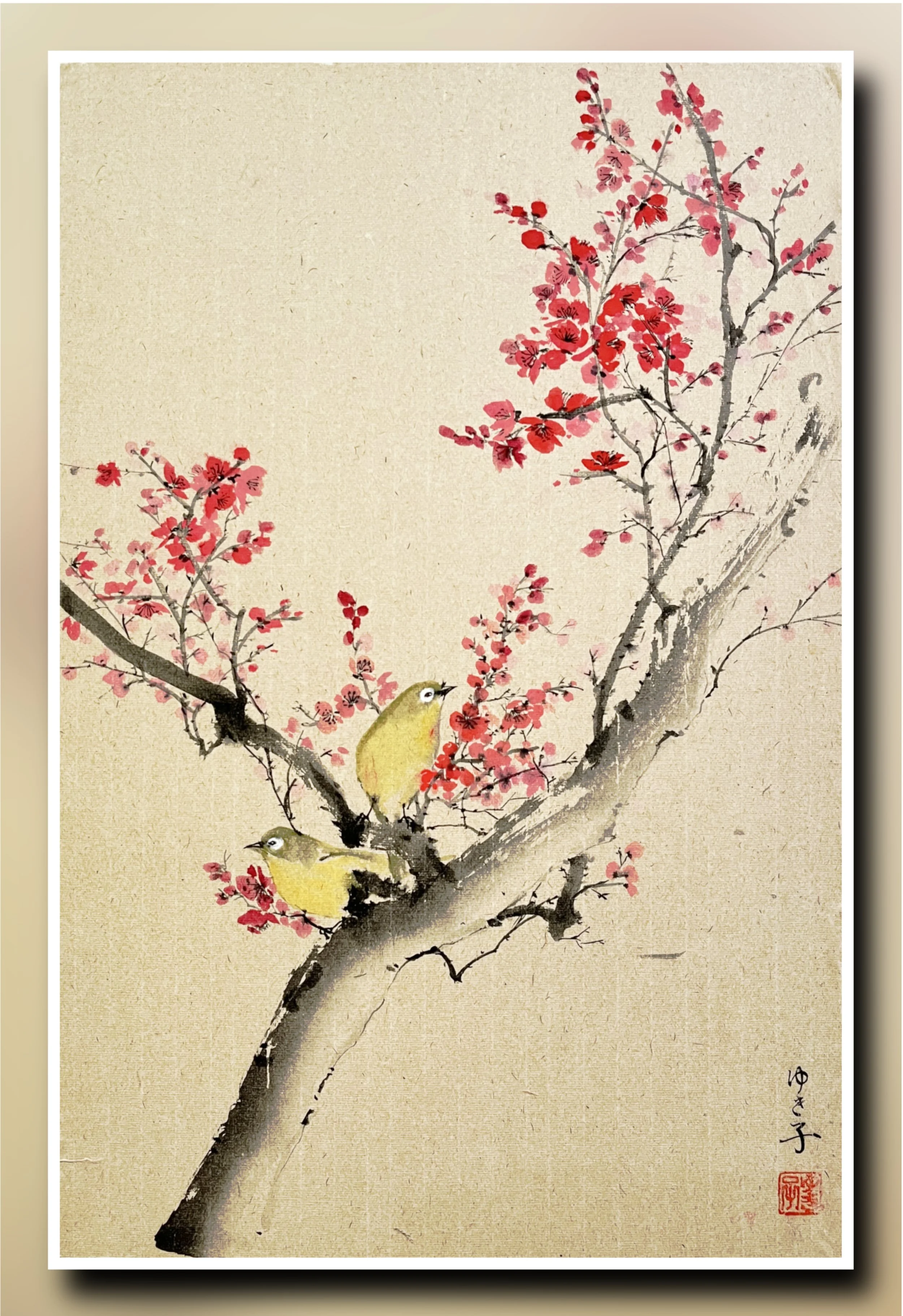 Red Plum Blossoms and Mejiro Birds