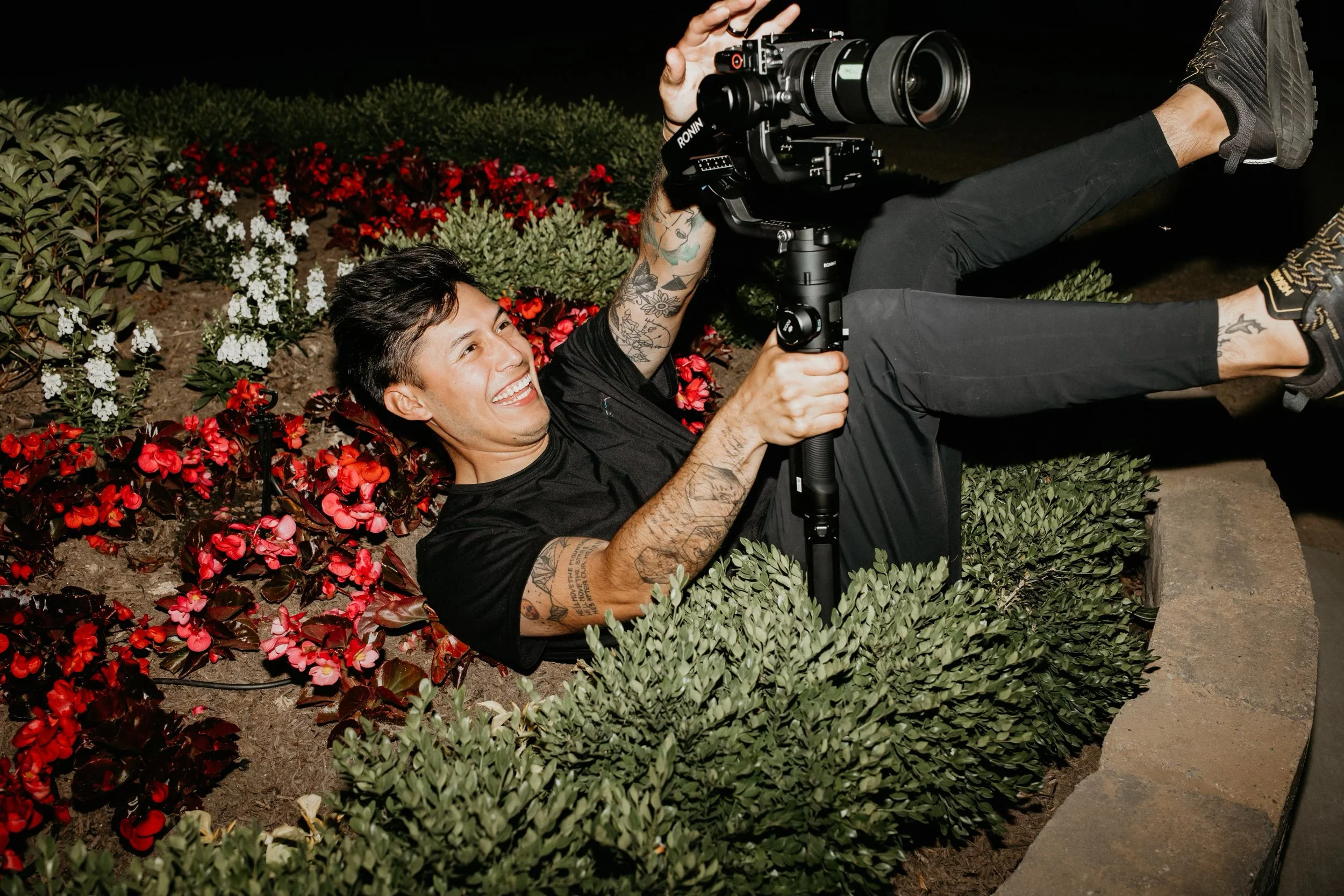 Dario Valenzuela filming with a cinema camera