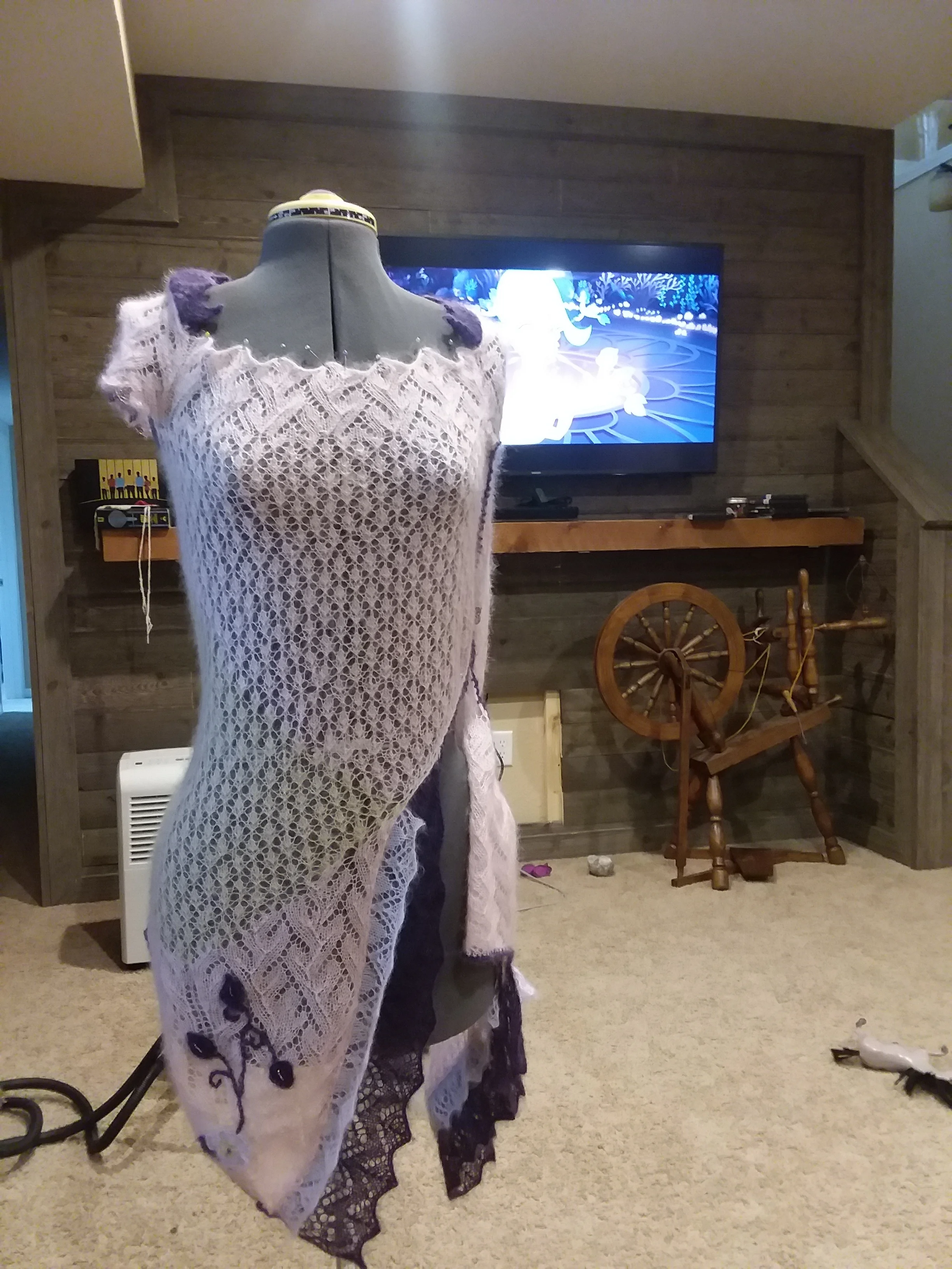Putting her on the mannequin for the final blocking helped perfect the drape.