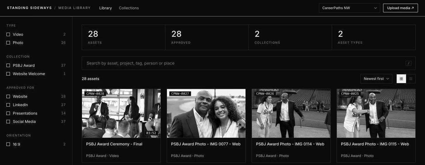 The CareerPaths NW Media Library, with every photo and video approved for website, LinkedIn, presentations and social