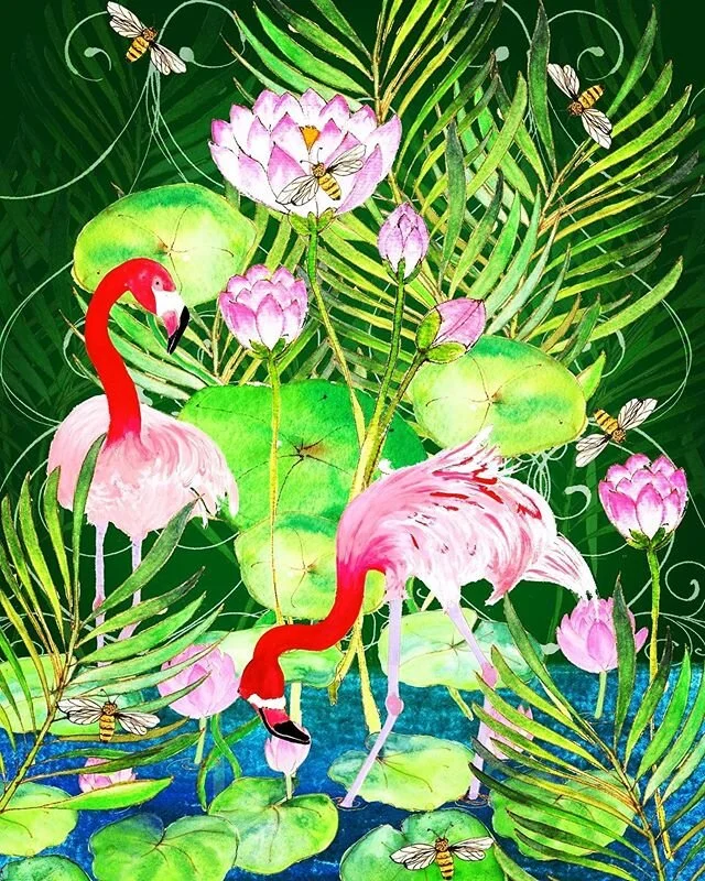 Doing a few more tropical birds, it&rsquo;s grey and rainy here, I&rsquo;m still doing a new collection with rooftop gardens, chooks and vegies but lushness is on my mind right now xx @victoriajohnson_createexplore  @victoriajohnsondesign  #createcol