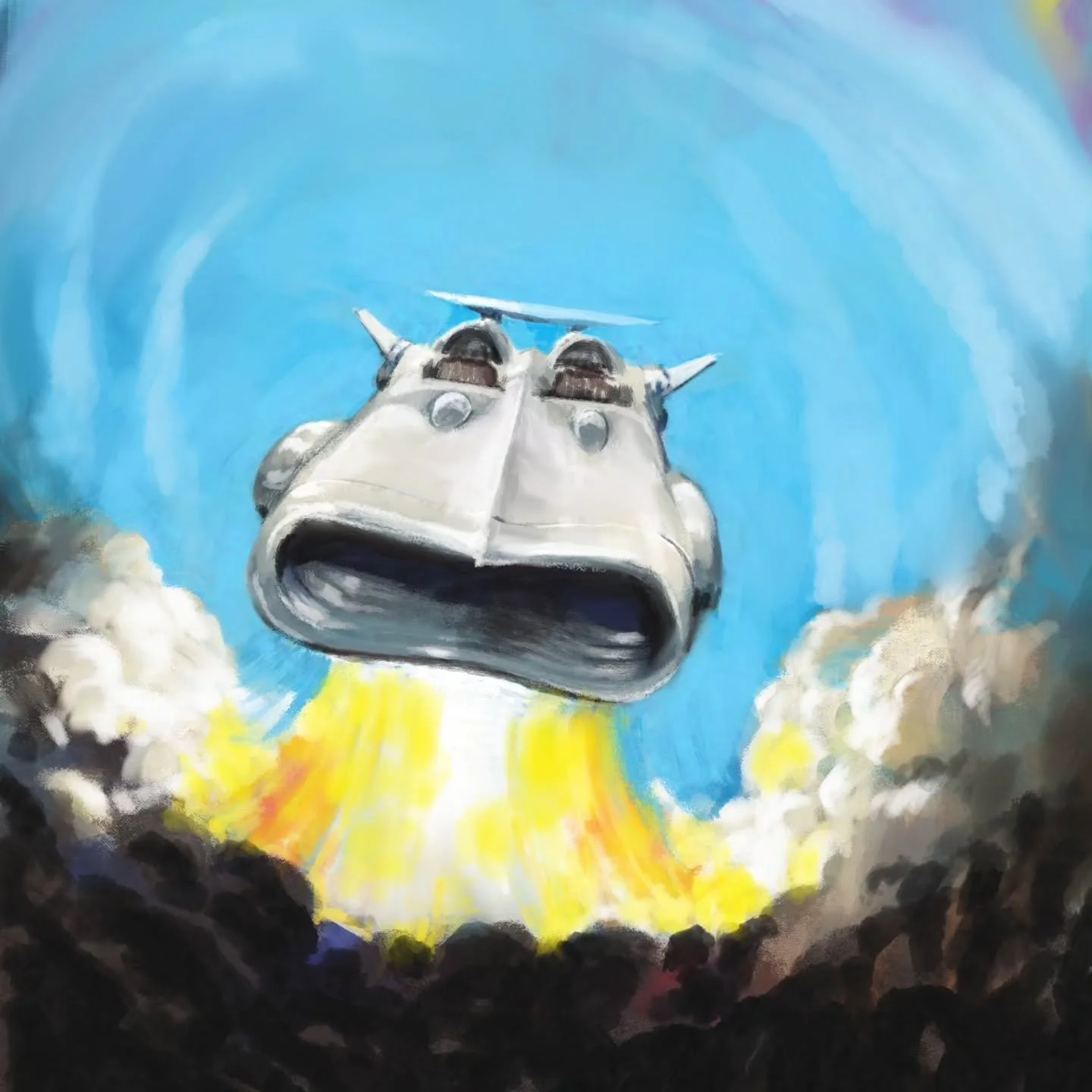 Not the most exciting intrpretation, but what are you gonna do?

Day 15 of #JackTober meets Frazetta  from @tom_scioli and me! 

The Whiz Wagon

#fourthworld #painting #insta #art